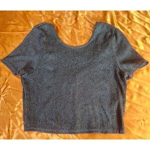 Top Shop Blue Sparkle Crop Top Womens Sz M Scoop Back Stretch P
